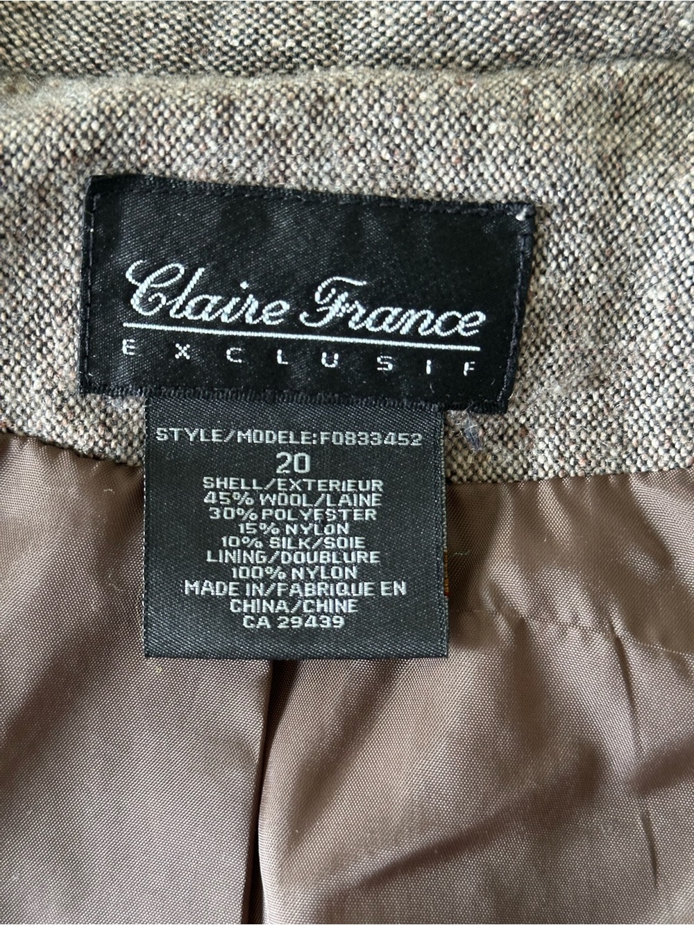 Vintage Claire France Wool Silk Blend Jacket Colorblock Chic Grandpacore Brown - Picture 4 of 8